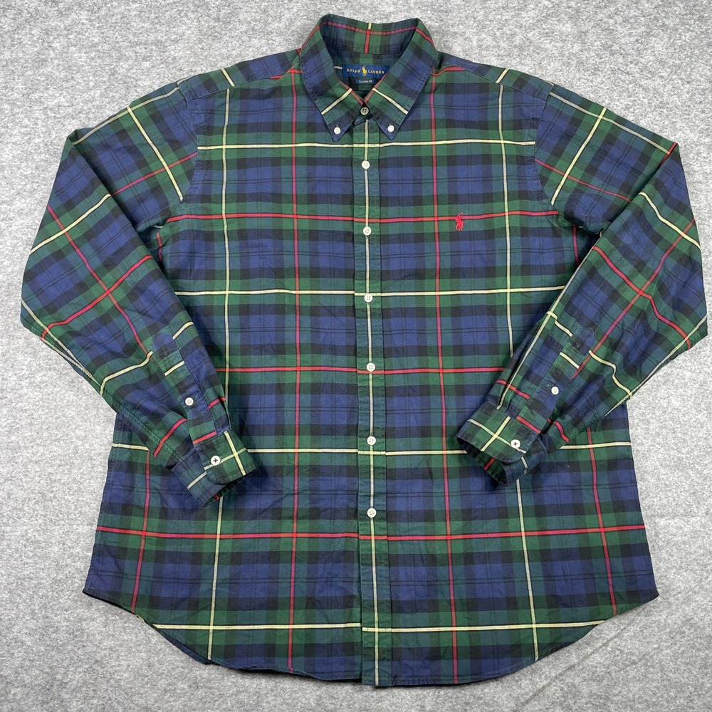 Polo Ralph Lauren Button Down Shirt Mens XXL Green Plaid Classic Fit Long Sleeve